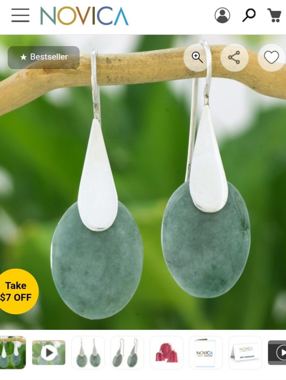 NOVICA Green Jade and Silver Teardrop Earrings